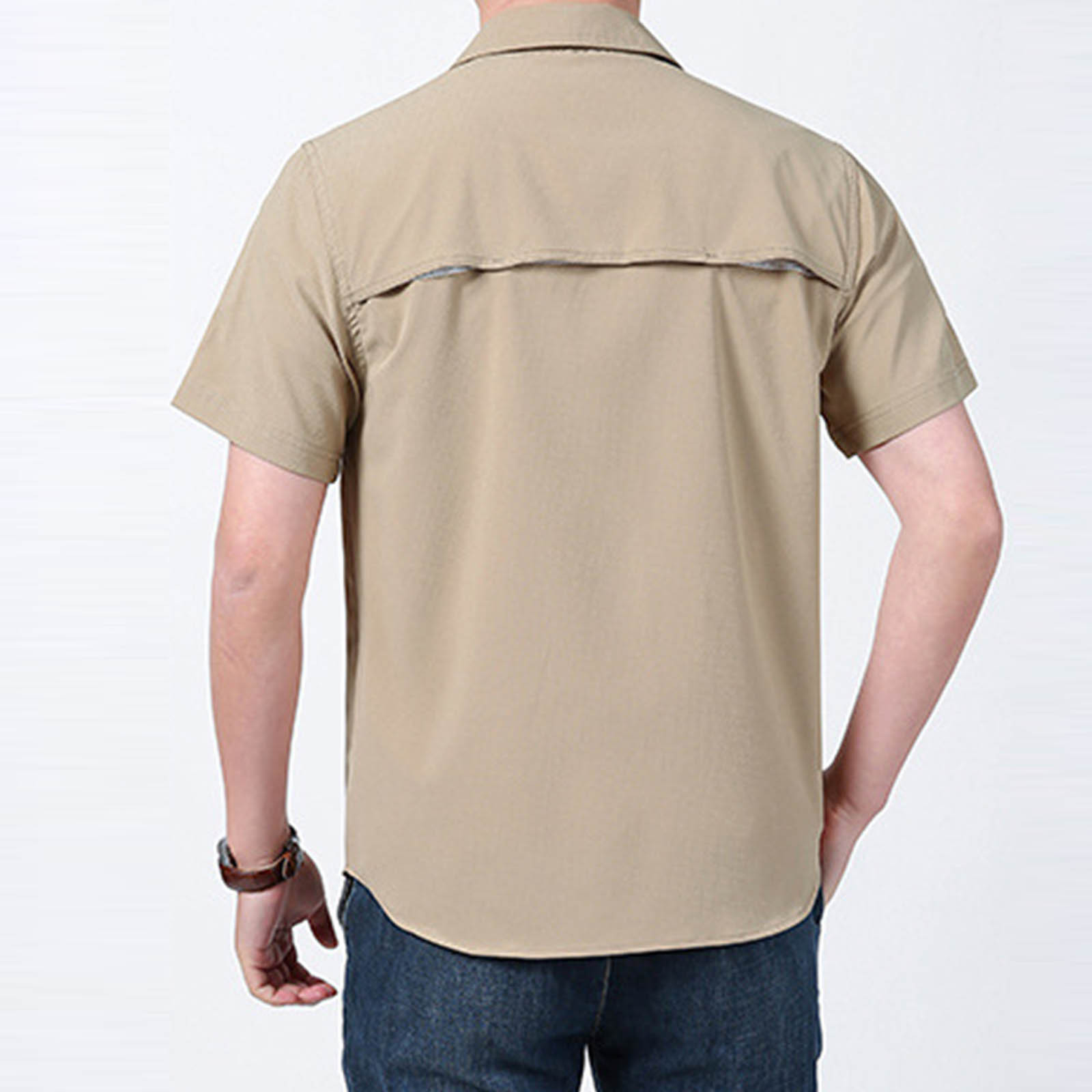 thumbnail image 5 of Camisa de manga corta para hombre - Informal, holgada, lisa - Ropa de trabajo de secado rápido - Verano - Bolsillos utilitarios - Poliéster, 5 of 5